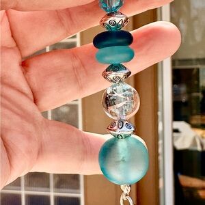 Elegant Blue and Silver Beaded purse charm/Fan Pull/Car Charm